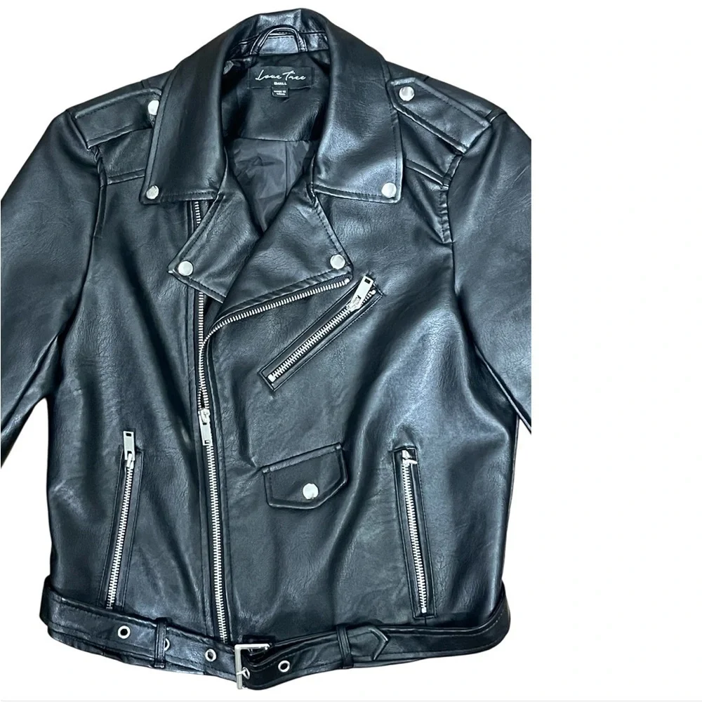 Love Tree Faux Leather Biker Moto Jacket Black, Size Women small - Picture 6 of 16
